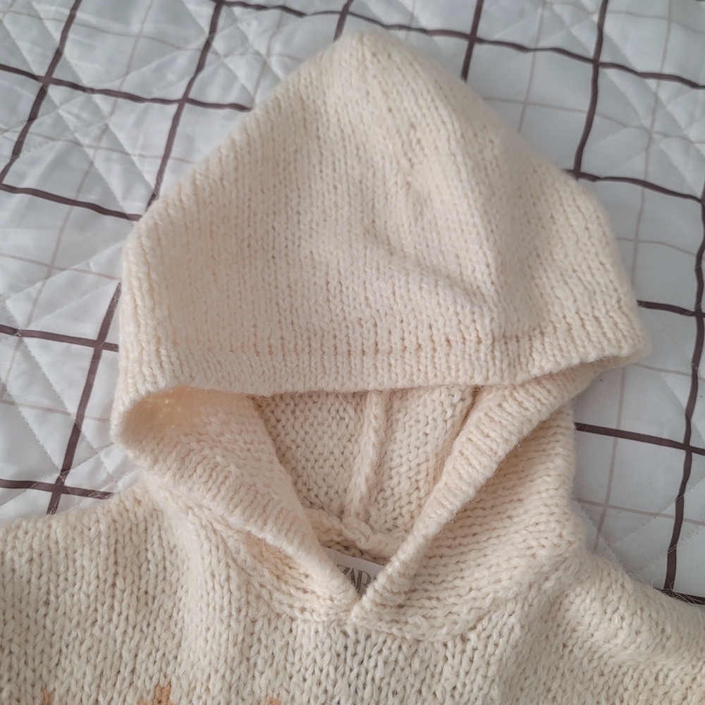 Zara Girls Patterned Wool Blend Knit Hoodie | Size 9-10 - Picture 15 of 17